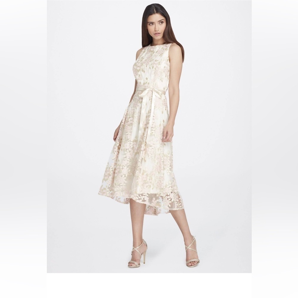 Tahari ASL sleeveless embroidered tea-length hi-low gown size 6P